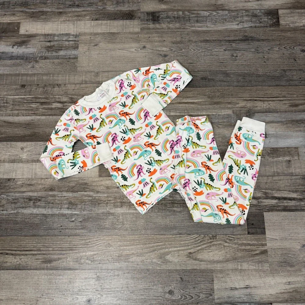 Hanna Andersson Girl's Size 10 White Rainbow Dinosaur Print Pajama Set